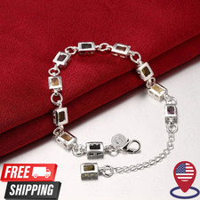 Noble Fine 925 Sterling Silver Elegant Charm Bracelets Zircon Chain Crystal Jewe picture
