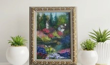 landscape provence original oil painting, landscape impasto art, framed painting picture
