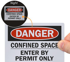 Danger Confined Space Reflective Label, 5 In. W 3-1/2 In. H, Pk 8, Fast Shipping picture