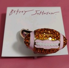 NWT BETSEY JOHNSON FOOTBALL RING Rhinestone ,Crystal Pink Enamel MSRP: $48 picture