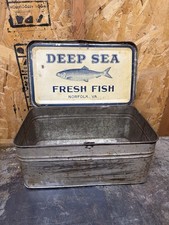 Early Antique Deep Sea Fresh Fish Tin Litho Norfolk VA Vintage Country Store picture