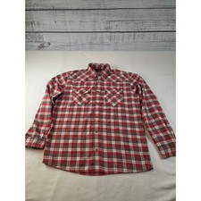 Orvis Trout Bum Men's Flannel Fishing Red Gray Plaid Pearl Snap LS Size L picture