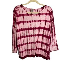 Chico's Shirt Women's Large Tie Dye Long Sleeve Lightweight Pink White chicos 2 picture