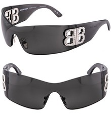 BALENCIAGA BB0359S 0359 BOSSY MASK Wrap Black Bold Crystal LOGO Sunglasses 005 picture