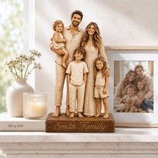 Personalized Custom Photo Figurine, Wooden Family Portrait Statue, Custom Couple picture