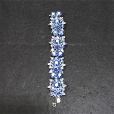Vintage Blue Rhinestone Statement Bracelet Silver Tone Mid Century  picture