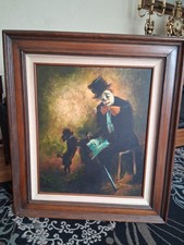 ORIGINAL Vintage Sad Clown Painting Devereux The Last Act Large Oil On Canvas  picture