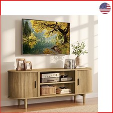 Elegant 58-Inch Mid-Century TV Stand with Fluted Sliding Doors, Sand Brown picture