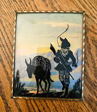 Vintage Silhouette Picture Reverse Painted With Convex Glass Metal Frame picture
