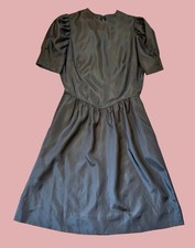 Vintage  70s Does 40s Puff Sleeve Fit & Flare Midi Dress Gothic Coquette 1970s picture