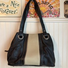 Vintage Tignanello Black and Cream Leather Shoulder Purse picture