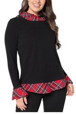 Belles by Kim Gravel Women's Peek a Boo Ruffle Tartan Top Black picture