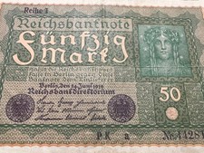 1919 German 50 Mark Banknote WW1 WWI Military Inflation Fascist Hitler Nazi picture