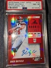 2018 Panini Contenders Optic Rookie Ticket RPS Auto Baker Mayfield Red /99 PSA 8 picture