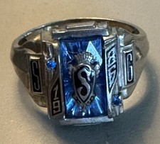 Josten’s 10K White Gold Ladies Class Ring 1986 4.97 Grams Blue Stone picture