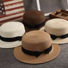 Women's Straw Sun Hat Wide Brim Beach Cap Bowknot Foldable UV Protection Summer picture
