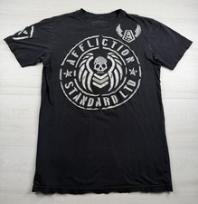 Affliction Buckle T Shirt Black Distressed Skull Wings Biker Metal Y2K Mens L picture