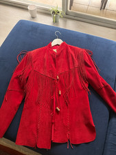 Vintage Scully Red Suede Fringe Leather Jacket M picture