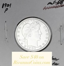 1901-P  GEM BU+++  BRILLIANT UNCIRCULATED  U.S. BARBER QUARTER.  WOW picture