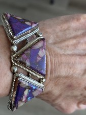 Herbert Tsosie Purple Mojave Turquoise Stone Sterling Cuff picture