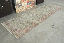 3x10 Turkish Antique Runner Rug Hand-Knotted Neutral Vintage Oushak Wool Rug,649 picture