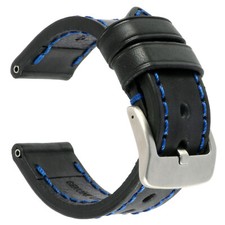 New 22mm COW Leather Strap I Black Watch Band for INVICTA Heavy Duty Buckle Blue picture