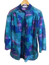 VTG Y2K Roxanne Mesh  Blouse Size Medium Blue Teal Tropical Floral picture