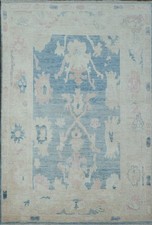 Light Blue Oushak Turkish Rug 5x8 Ft Hand-Knotted Transitional Wool Carpet picture