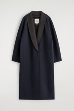 COS Wool Lyocell Two-Tone Wrap Long Coat Brown Navy - EUR S picture