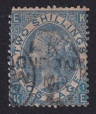 GREAT BRITAIN 1867-80 QV 2/- Dull Blue SG 118 Used (CV £225) picture