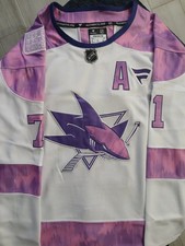 NWT Men's Macklin Celebrini #71 San Jose Sharks Hockey Fights Cancer Jersey picture