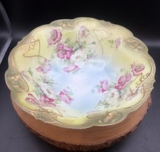 Antique Art Nouveau Porcelain Floral Serving Bowl - Beautiful Gilded Detail picture