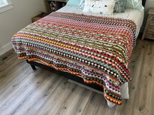 Vintage 1970s Handmade Crochet Afghan Blanket Multicolor Granny Stripe Boho picture