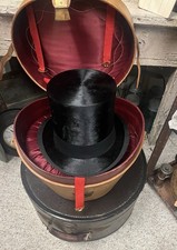 Antique 1910-1920 Beaver Silk Fur Top Hat with Custom Leather Case Dunlap & Co picture