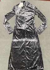 COS Dress Womens Small Open Back Velvet Midi Dress Gray High Neck Crushed Velvet picture