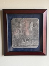 Anatole Krasnyansky FRAMED PEWTER SAN GIMINIANO ITALY Signed Artwork picture