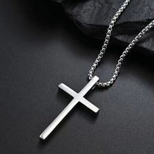 Cross Necklace for Men | Silver Cross Pendant Necklace | Plain Cross Necklace picture