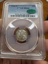 1944-S 10c Mercury Silver Dime- PCGS MS66 - CAC Stickered- Toned picture