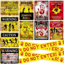 11 Pcs Halloween Decorations Caution Tape Roll and Zombie Warning Signs Sticker picture