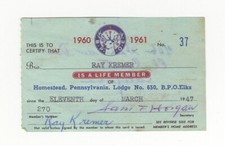 Ray Kremer Signed AUTO Elks Lodge Membership Card 1925 & 1927 Pirates D.1965 LOA picture