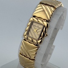 VTG Lucien Piccard Quartz Watch Women Gold Tone Square Analog New Battery 6.75