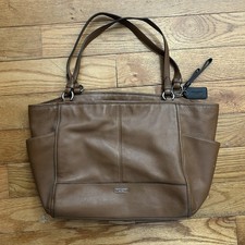 Coach Park Carrie Tote Brown Pebbled Leather Shoulder Bag Purse picture