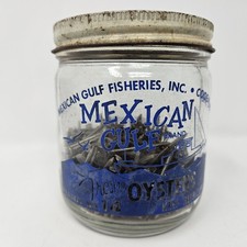 Rare Mexican Gulf Fisheries Pint Oyster Jar & Lid Coden Alabama Rustic Retro MCM picture