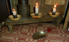 Primitive Early Lighting, Rustic Wood w/ (3) Gourd Bowl Candle Holders & Candles picture