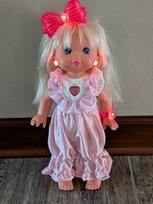 Vintage Mattel PJ Sparkles Doll Pink Dress Lights Up Tested Works 1988  picture
