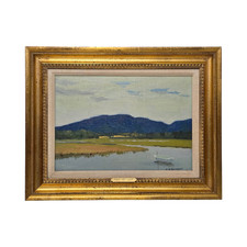 1920 Charles Henry Richert (1880-1933) River Scene Oil on Canvas Painting picture