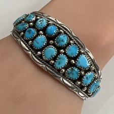 Vintage Native Navajo Anita Whitegoat AW Turquoise Sterling Cuff Bracelet picture