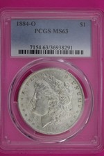 1884 O MS 63 Liberty Morgan Silver Dollar PCGS Certified Authentic Slab 1158 picture