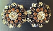 Vintage SCHREINER Signed Rhinestone Clip Earrings Amber Brown Topaz Large picture