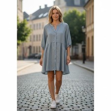 Baltic Born Janice Button Dress Women XL Blue Textured Mini Long Sleeve NWT picture